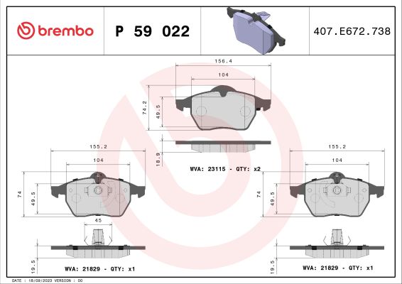 A.B.S. P 59 022 BREMBO BREMSBELÄGE, RICHTUNGSGEBUNDEN Bremsbelagsatz, Scheibenbremse